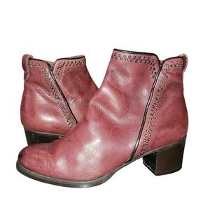 Rinaldi Studded Burgundy Leather Ankle Boots Sz 5